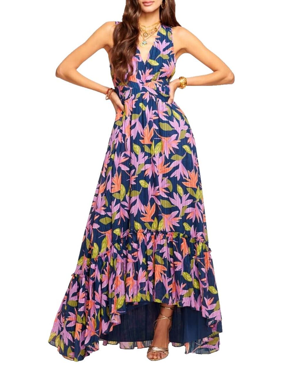 Ramy Brook Miles V-Neck Maxi Dress size 4 NWT Cotton Floral Maxi Hi Low Romantic